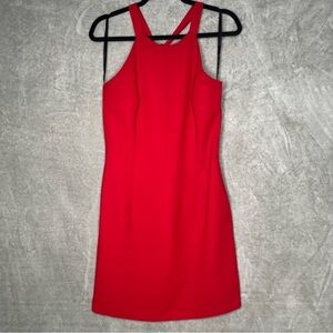 Vintage CDC Caren Desiree Red Halter Dress 12P Crisscross Back Holiday Party